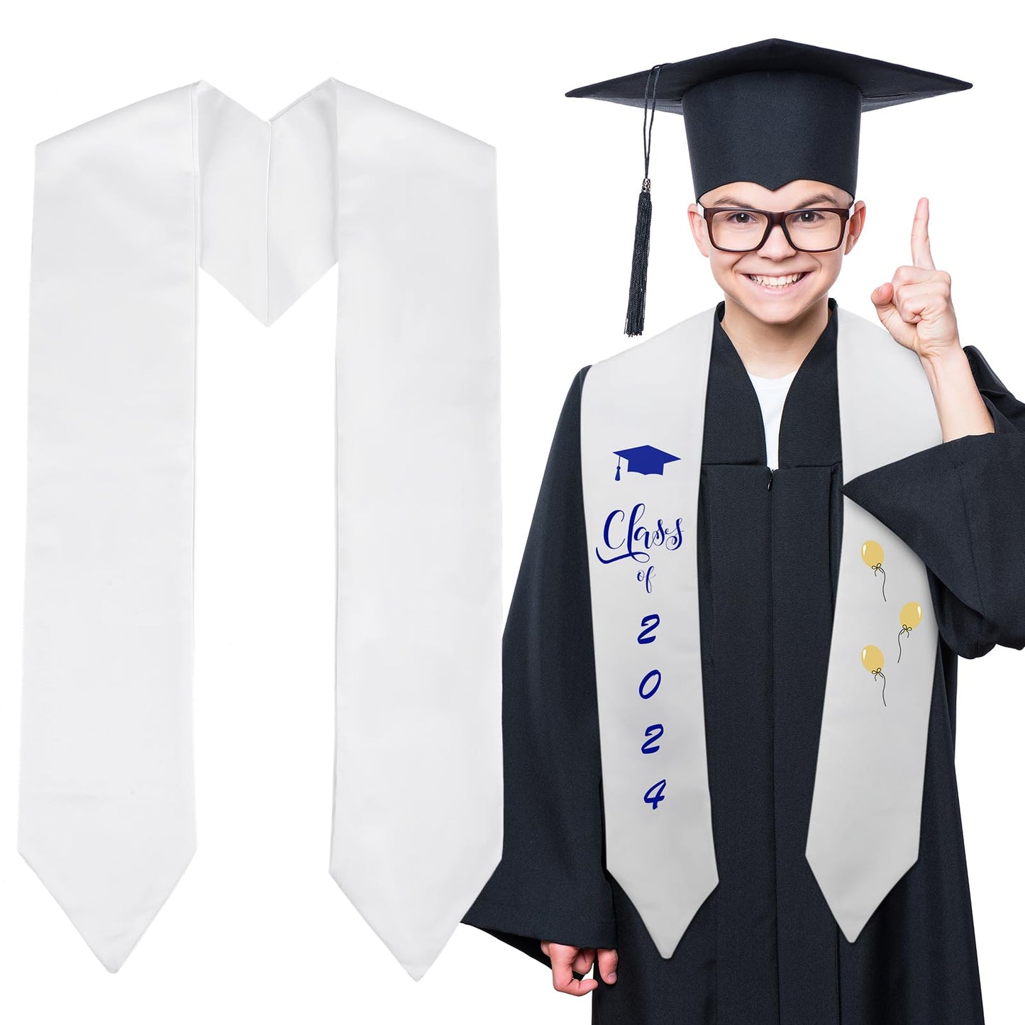 Coume 2024 Sublimation Graduation Stole Sash Blank Plain Graduation Sash Unisex Adult Graduation Party Stole(White)