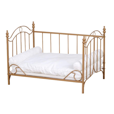 Pet Bed, Dog Bed with Metal Frame and Detached White Velvet Cushion with 2 Pillow for Small Dog Babyland