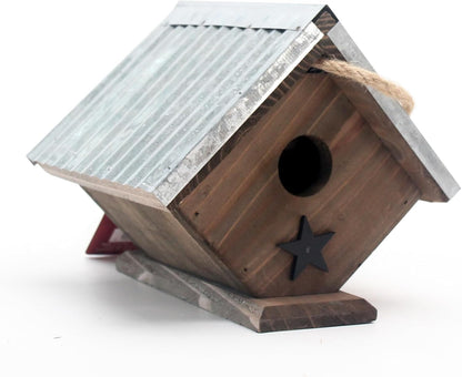 Cedar Wren House, Metal Roof Bird House for Wrens and Chickadees. Longime Lasting and Easy Cleaning; 5 Years Outdoor Performance, Weatherable. Wooden Birdhouse Bird House