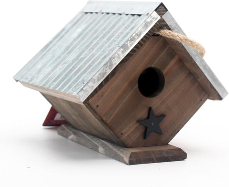 Cedar Wren House, Metal Roof Bird House for Wrens and Chickadees. Longime Lasting and Easy Cleaning; 5 Years Outdoor Performance, Weatherable. Wooden Birdhouse Bird House Langxinese