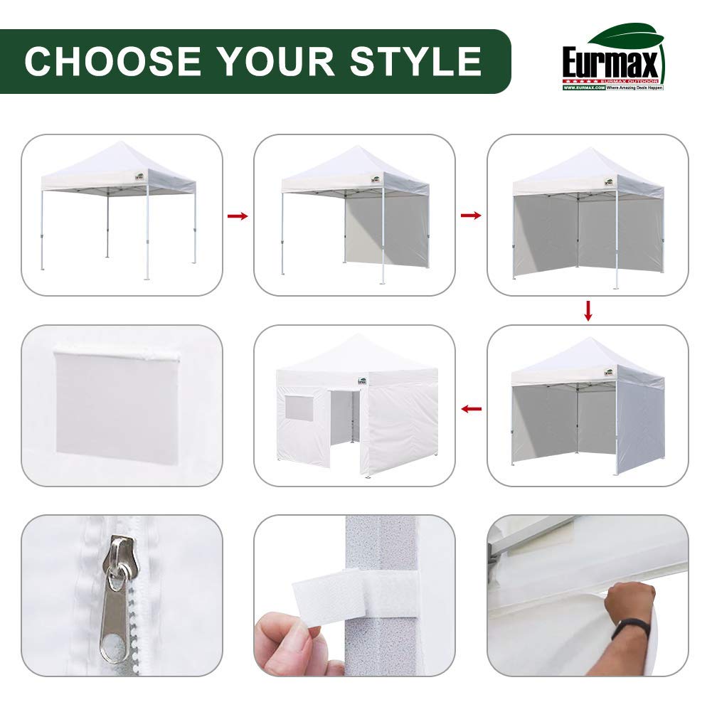 Eurmax USA 10'x10' Pop-up Canopy Tent Commercial Instant Canopies with 4 Removable Zipper End Side Walls and Roller Bag, Bonus 4 SandBags(White) Eurmax