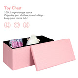 B FSOBEIIALEO Folding Storage Ottoman, Faux Leather Footrest Seat Long Bench Toy Box Chest for Girls, Pink 30"x15"x15" B FSOBEIIALEO