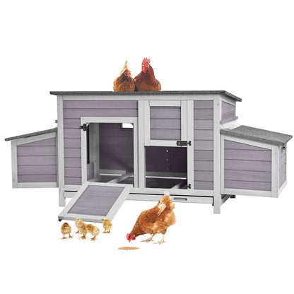 Chicken Coop Outdoor Wooden Hen House with Nesting Box Poultry Cage with 2 Perches,2 Large Front Doors