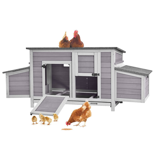 Chicken Coop Outdoor Wooden Hen House with Nesting Box Poultry Cage with 2 Perches,2 Large Front Doors - WoodArtSupply