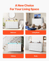 VEVOR 9 Drawer Dresser, Tall Drawer Dresser with Fabric Bin, Closet Storage Drawers with Sturdy Metal Frame, LED Lights & Built-in Outlet, Fabric Storage Tower for Bedroom, Hallway, Closet, White VEVOR