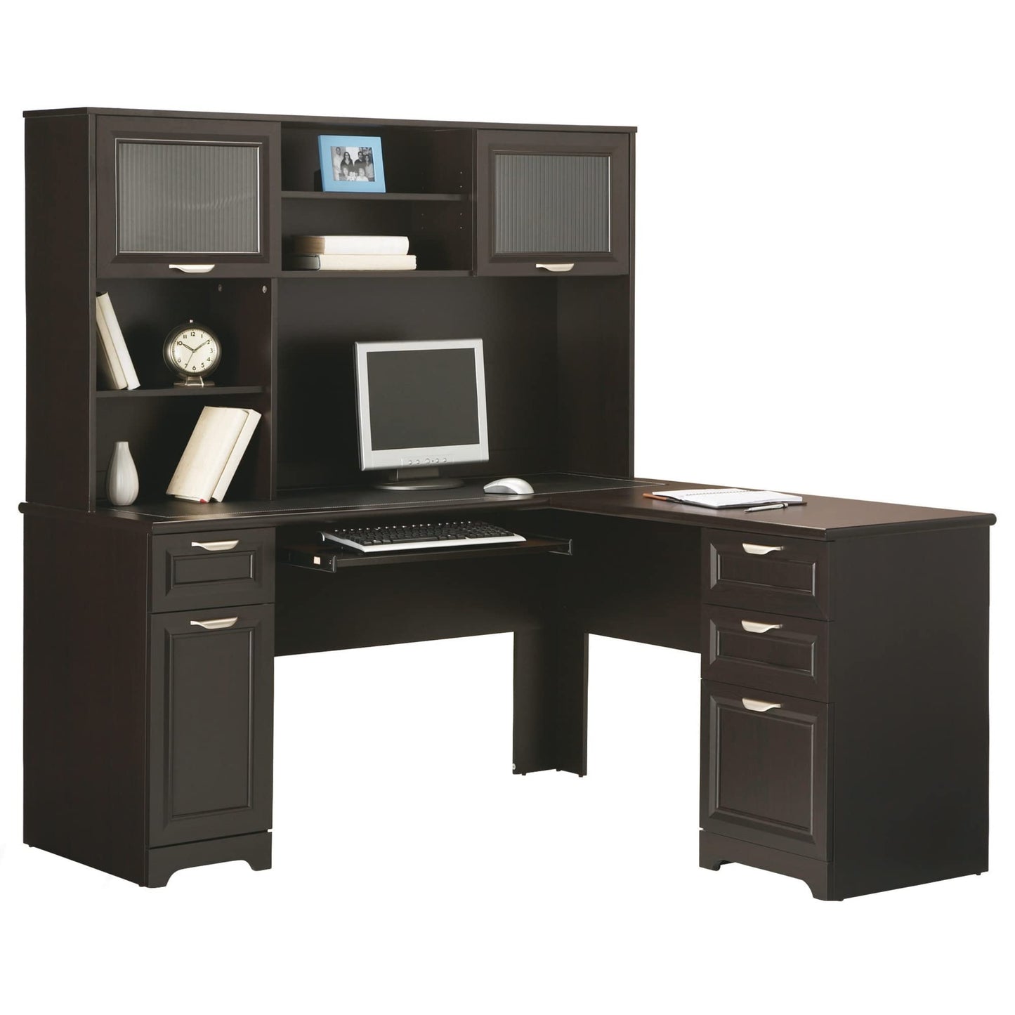 Realspace® Magellan 59"W L-Shape Corner Desk, Espresso - WoodArtSupply