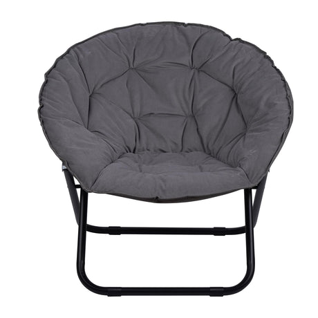 Folding Faux Fur Saucer Chair,Portable Folding Soft Moon Chair for Bedroom, Dorm Rooms, Apartments, Lounging, Garden and Courtyard, Grey Grezone
