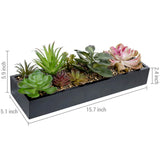 MyGift Artificial Assorted Succulent Arrangement in Rectangular Black Wood Planter Box, Fake Plant Decor MyGift