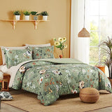 CASAAGUSTO Queen Comforter Set, 7 PCS Green Butterfly Floral Comforter Set with Flowers Leaves Pattern, Soft Seersucker Design All Season Queen Size Bedding Set(90"X90") CASAAGUSTO