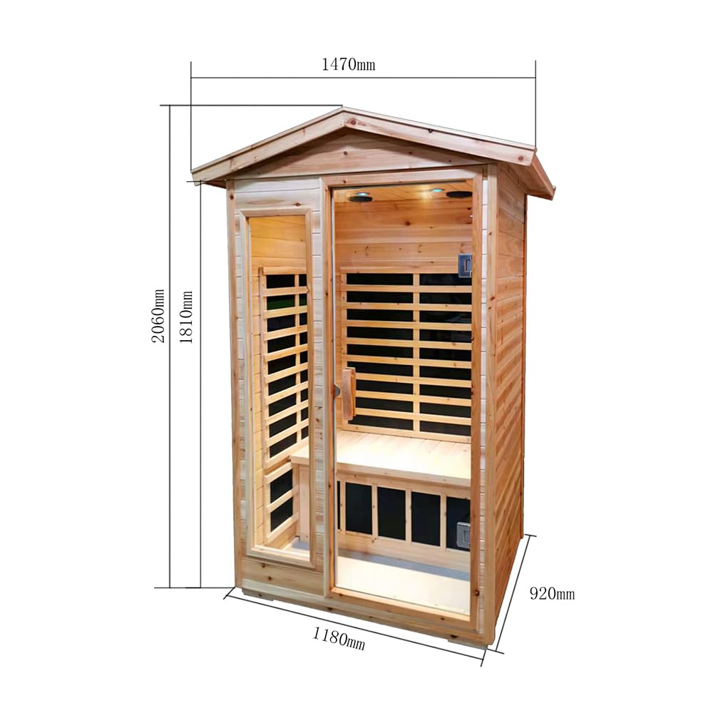 GAGALU Two-Person Far-Infrared Old Fir Outdoor Sauna, Temperature Adjustment 25-65℃, Touch Operation Screen, Seat Load-Bearing 300KG, Suitable for Heights 1.5-1.9M GAGALU