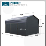 MFSTUDIO Carport 10x15 ft, Outdoor Heavy Duty Carports with Sidewalls, Metal Shed Canopy Shelters Garage Shelter Shade Car Ports with Galvanized Roof for Cars, Truck and Boats MFSTUDIO