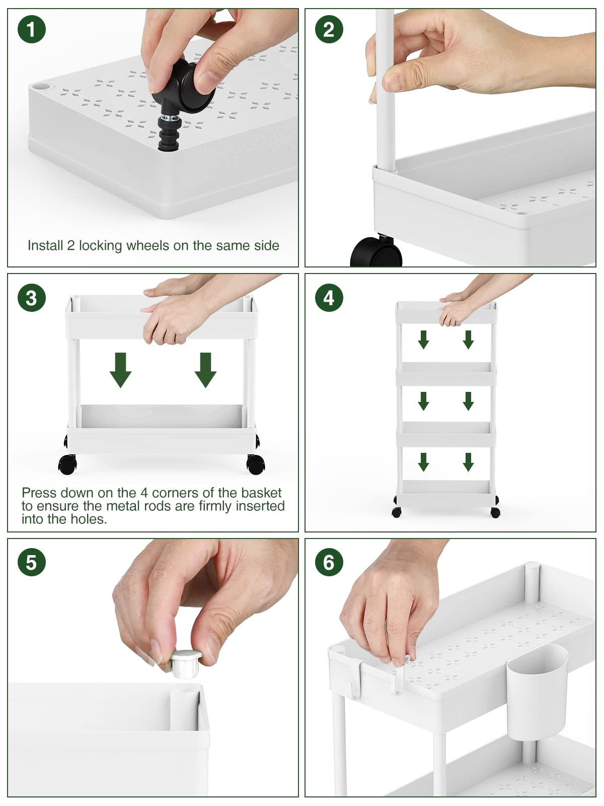 LEHOM Slim Rolling Storage Cart - 4 Tiers Bathroom Organizer Utility Cart Slide Out Storage Shelves Mobile Shelving Unit for Kitchen, Bedroom, Office, Laundry Room, Small Narrow Spaces (Pear White) LEHOM