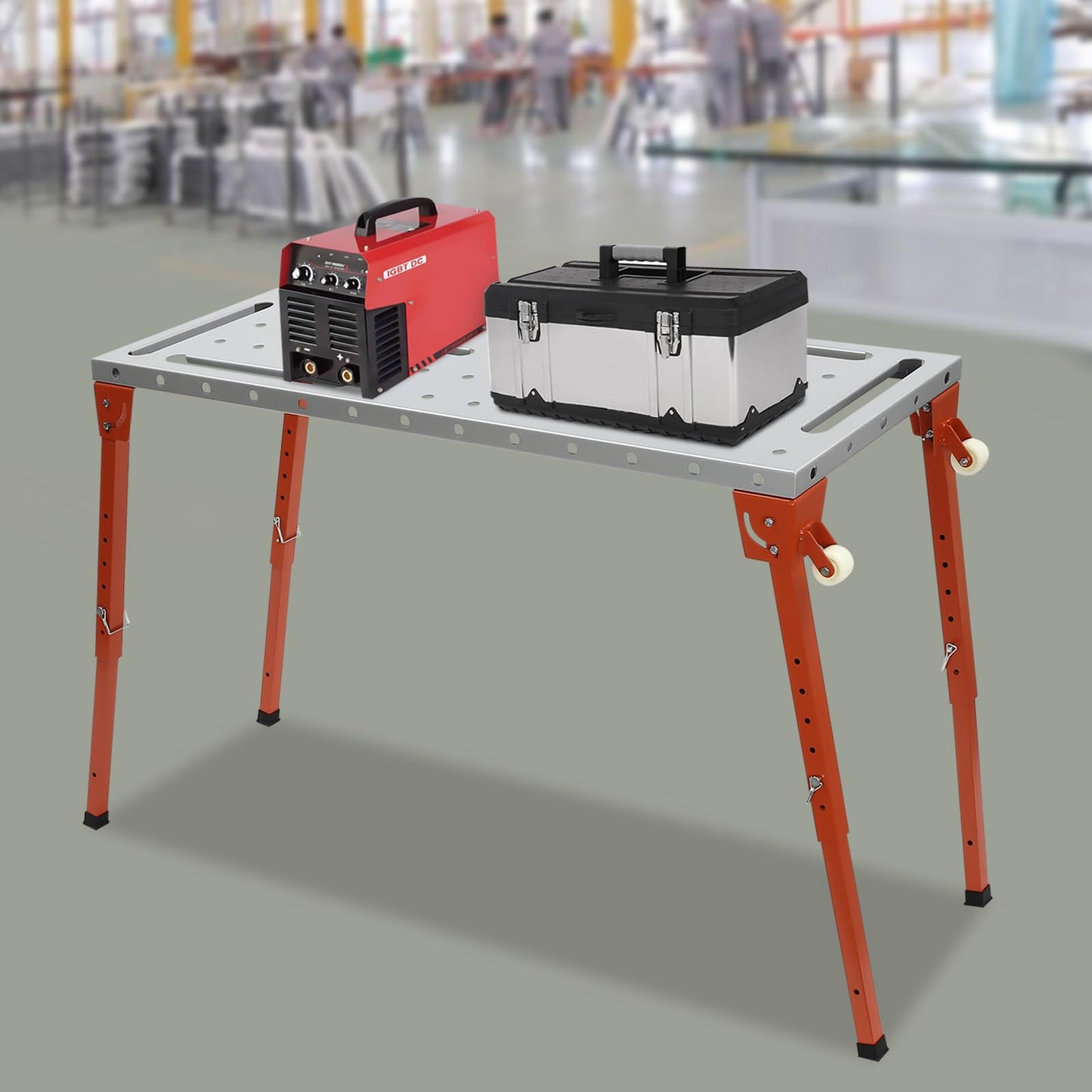 Welding Table Workbench 46"x18" 1000lbs Load Capacity Industrial Welding Worktop Foldable Cart with Casters & Adjustable Feets Floor Standing Portable Metal Steel Work Table - WoodArtSupply