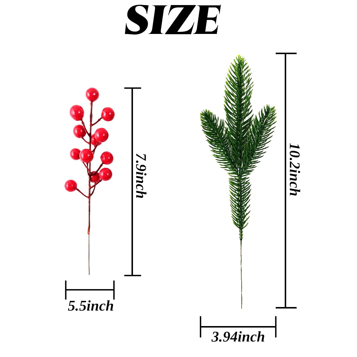 RONYOUNG 32PCS Artificial Pine Branches Christmas Holly Berries Artificial Red Berry Stems for Christmas Wreath Decorations Xmas Tree Decoration