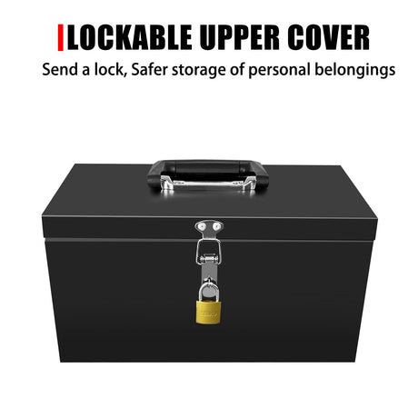 Peastorm Small Steel Metal Tool Box, Lockable Storage Box for Storing Valuable Items, Office Documents, Garage Tools (12" Black) peastorm