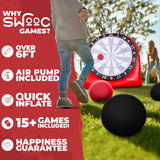SWOOC Games - Giant Kick Darts (Over 6ft Tall) with 15+ Games Included - Jumbo Soccer Darts with Air Pump - Big Inflatable Games - Carnival Games - Giant Outdoor Games & Activities - Giant Yard Games SWOOC