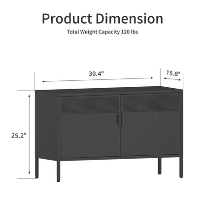 Ustamio Black Wide Metal Locker Storage Cabinet, 2 Door Metal Accent Cabinet for Home and Office, 2 Tier Low Metal Cabinet with Doors and Shelf, Multipurpose Metal Tv Stand Cabinet - WoodArtSupply