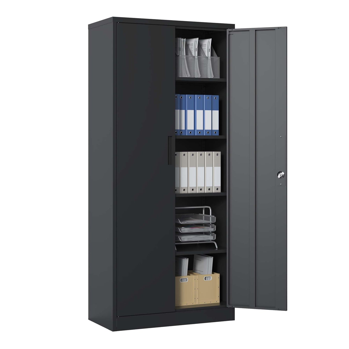 PBOGHLRD 72 Inch Tall Metal Storage Cabinet, Black Garage Tool Steel Locking Cabinet with 4 Adjustable Shelves, File Cabinet for Home Office, - WoodArtSupply