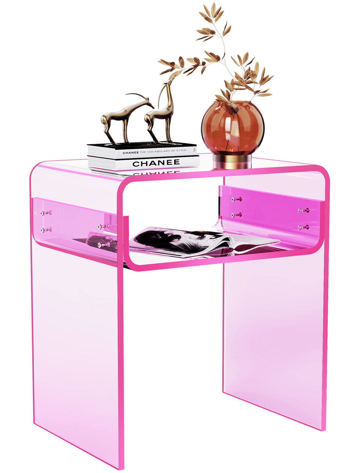 solaround Clear Acrylic End Table 2-Tier Bedside nightstand for Living Room Bedroom Home Decor (Pink) solaround