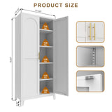 Nobilsteel 71''Metal Kitchen Storage Cabinet with 2 Doors and 4 Adjustable Shelves, 5-Tier Tall White Food Metal Pantry Storage Cabinet for Kitchen, Dining/Living Room Nobilsteel