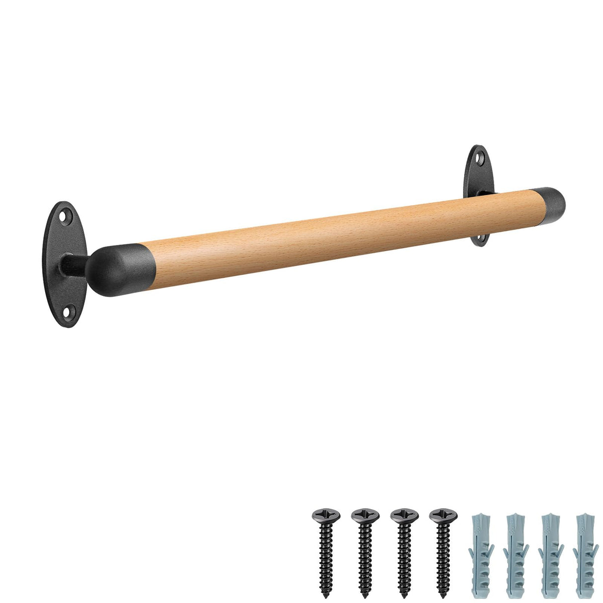 SELEWARE 26 Inch Wood Handrail Indoor Stairs Handrail Wall Mount Handrail w/Sturdy Metal Barckets, Barrier-Free Staircase Grab Bar for Elderly, 1.3 Inch Round SELEWARE