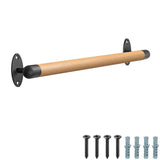 SELEWARE 26 Inch Wood Handrail Indoor Stairs Handrail Wall Mount Handrail w/Sturdy Metal Barckets, Barrier-Free Staircase Grab Bar for Elderly, 1.3 Inch Round SELEWARE