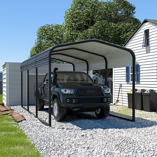 VEIKOU 10' x 15' Metal Carport with Heavy Duty Steel Roof, Upgraded Large Outdoor Carport Canopy, Car Port for Car, Car Shelter & Shade, Grey VEIKOU