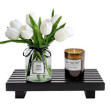 Small Bathroom Counter Organizer Tray Decorative Wood Display Pedestal Stand Kitchen Counter Soap Tray Wooden Risers for Bathroom Sink Accessories Vanity Black Bathroom Decor Dish Soap Holder Renawe