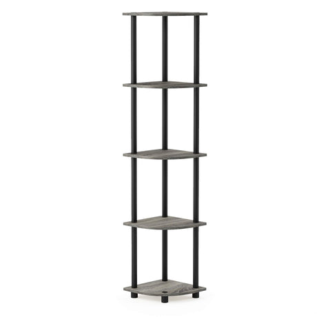 Furinno Turn-N-Tube 5 Tier Corner Display Rack Multipurpose Shelving Unit, 1-Pack, French Oak Grey/Black Furinno