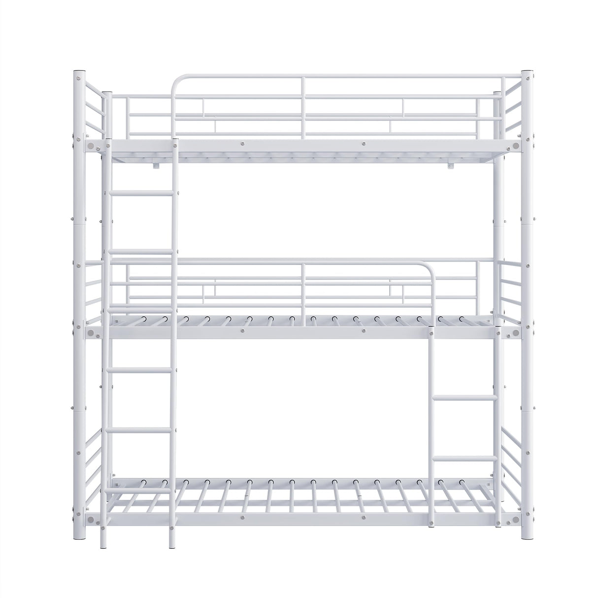 LUMISOL Metal Triple Bunk Bed with 2 Ladders and Guardrails,Twin Over Twin Bunk Bed for 3 Kids, Heavy Duty Triple Bunk Bed Frame, No Noise, White LUMISOL