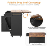 60" Kitchen Island with Power Outlet & Drop Leaf, Kitchen Rolling Island with Spice Rack & Towel Rack, Knife Holder, Kitchen Island Cart with Trash Storage Cabinet, Mobile Island Table for Kitchen ONBRILL