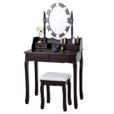 MAT EXPERT Vanity Desk Set with Lighted Mirror, Versatile Dresser w/Padded Stool & 4 Drawers, Makeup Organizer Table w/360° Rotatable Mirror & 10 Adjustable Light, Modern Bedroom Vanities (Brown) MAT EXPERT