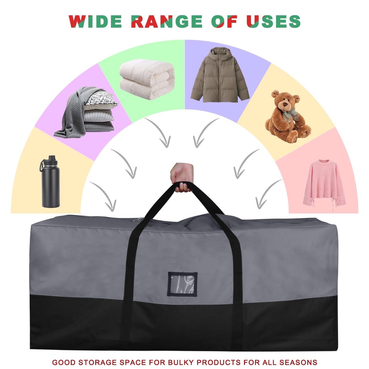 BSTGE Christmas Tree Storage Bag, Fits Up to 9 Ft Artificial Trees, Large Heavy-Duty Waterproof Storage Bags with Reinforced Handles, Dual Zippers & Card Slot, 600D Oxford Extra Large Moving Bags Bstge