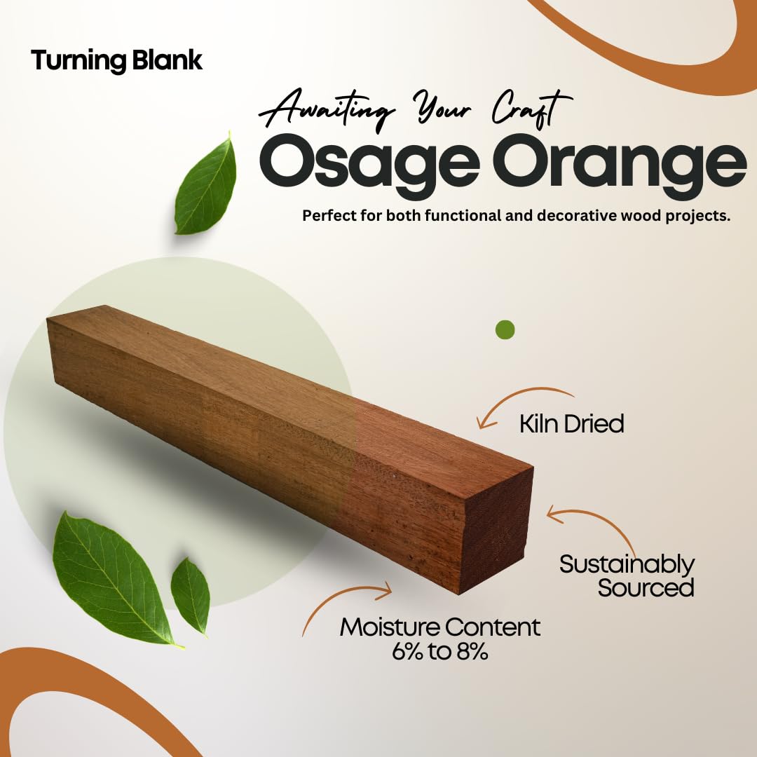 Exotic Wood Zone Osage Orange Turning Blank - 1-1/2" x 1-1/2" x 6" Kiln Dried Hardwood for Eco-Friendly Woodworking, Woodturning, Wood Lathe, Sustainable Wood, Woodcraft, DIY Projects Exotic Wood Zone
