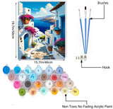 JUJUHOOD Sunset Santorini Paint by Numbers Kit for Adults,Landscape Adult Paint by Number Kits,Adult Paint by Number Canvas with Paintbrushes and Acrylic Pigment 16x20 inch JUJUHOOD