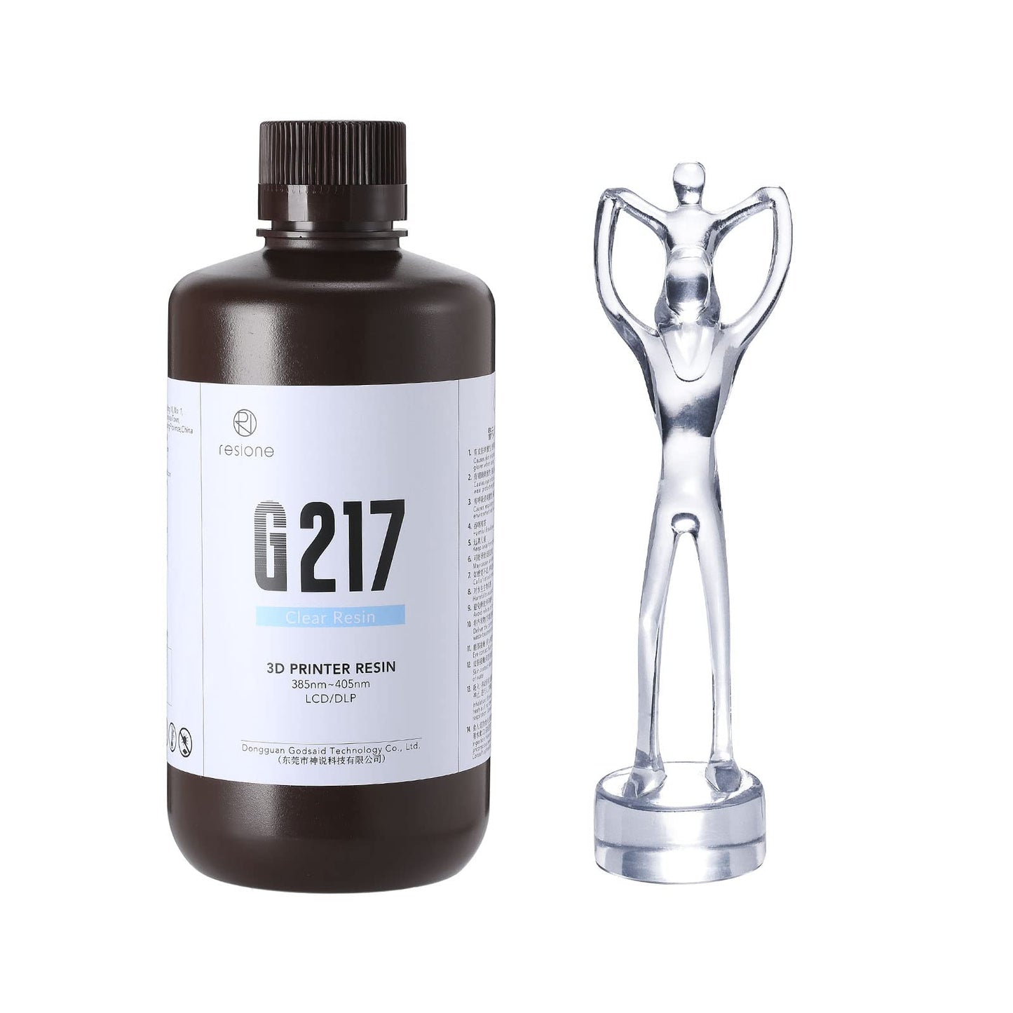 RESIONE Clear 3D Printer Resin: G217 Clear Resin 3D Printer Liquid with Non-Yellowing - Tough ABS Like Resin with High Transparency for DLP MSLA LCD 3D Printing (1000g)