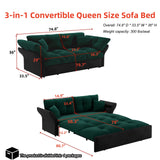 CALABASH 74.8" Futon Sofa Bed Queen Size, Pull Out Bed, 3-in-1 Convertible Sleeper Loveseat Sofa with 2 Soft Pillows, Modern Velvet Futon Couch for Living Room, Apartment, Bedroom, Small Space, Green CALABASH