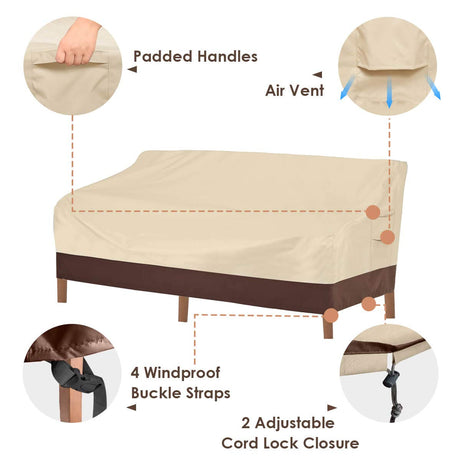Vailge Heavy Duty Patio Sofa Cover, 100% Waterproof 3-Seater Outdoor Sofa Cover,Lawn Patio Furniture Covers with Air Vent and Handle,79" Wx 37" Dx 35" H,Beige&Brown Vailge