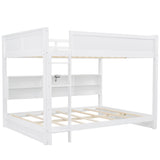 Harper & Bright Designs Queen Over Queen Bunk Beds with Built-in Storage Shelves, Wooden Queen Bunk Bed with USB Ports, Kids Bunk Bed Queen Size, No Box Spring Needed, White Harper & Bright Designs