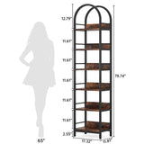 LITTLE TREE 78.7 Inches Tall Arched Bookshelf, 6 Tiers Skinny Open Bookcase with Metal Frame, Freestanding Corner Display Shelves Rack for Living Room, Home Office, Brown LITTLE TREE
