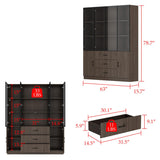 Homsee 63”W Storage Display Cabinet Curio Cabinet with Light & Pop-up Glass Doors, Bookcase with 5-Tier Shelves & 3 Drawers for Living Room/Home Office, Dark Brown (63”W x 15.7”D x 78.7”H) Homsee
