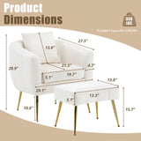 GODECOR Velvet Accent Chair Set,Modern Barrel Chair with Ottoman,Club Chair Reading Armchair with Lumbar Pillow for Living Room/Bedroom/Study Room/Home Office,White GODECOR