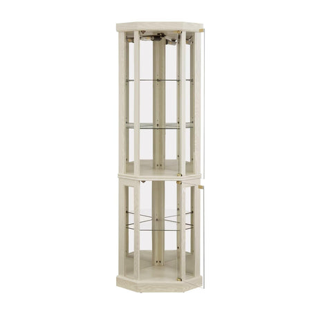 70"H Corner Lighted Curio Cabinet Corner Glass Cabinet Lighted Curio Cabinet Corner Display Case for Living Room, Curio Cabinet, Antique collection, Wine,Bar Glass Storage Light Included,Antique White JIJIWANG