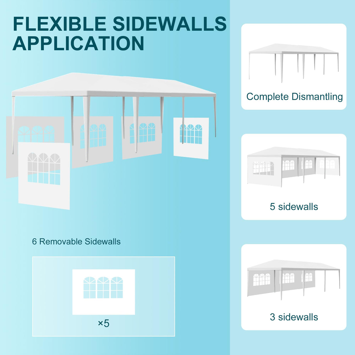 OLLIDOT 10' x 30' White Gazebo Canopy Tent Featuring 5 Removable Sidewalls, White Patio Gazebo Tents, Shelter Tent Perfect for Birthdays, Events, Parties, Weddings, Gatherings and Patio OLLIDOT