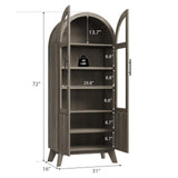 RNLRNL 71" Modern Fluted Display Cabinet with Glass Door, Arched Curio Cabinet with Adjustable Shelf, Bookcase for Collectibles Books, Storage Cabinet for Living Room, Dining Room, Grey RNLRNL