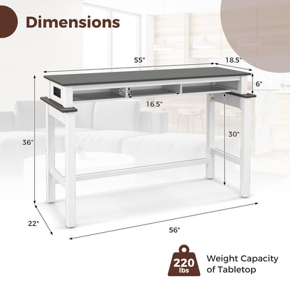 Giantex White and Grey Counter Height Bar Table with Power Outlets and Storage Compartments - WoodArtSupply