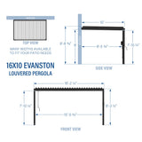 Backyard Discovery Evanston 16'x10' Galvanized Steel Wall-Mounted Louvered Pergola Kit with Adjustable Roof, Shade, Rain Protection, High-Wind Rating, PowerPort, Gutter System for Outdoor Patio, Deck Backyard Discovery