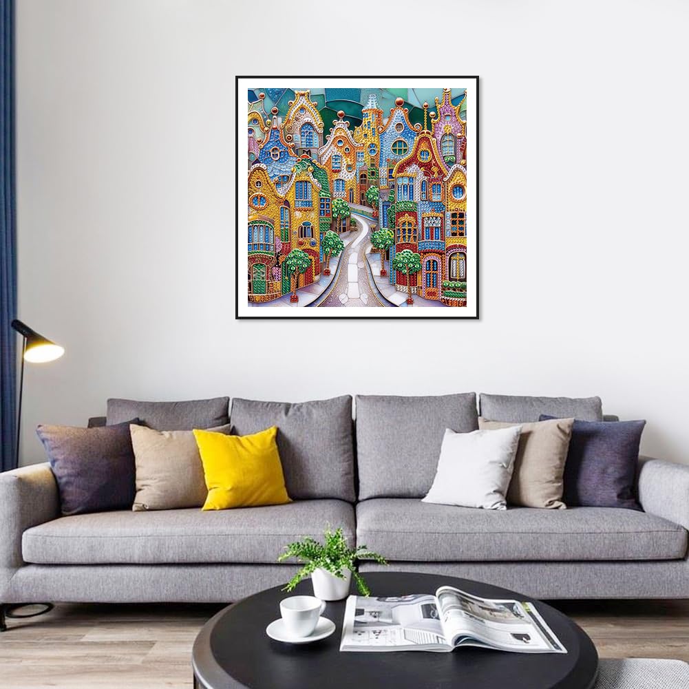 Stalente Diamond Painting Kits for Adults City House, 5D Special Shape Diamond Art Kits for Beginners, Crystal Rhinestones Diamond Painting for Home Wall Decoration Gift 12×12inch, Street Landscape Stalente