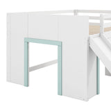 Quarte Full Size Kids Low Loft Bed with Slide,Three Storage Drawers and Two Doors,Solid Wood & MDF Construction, No Box Spring Needed Quarte