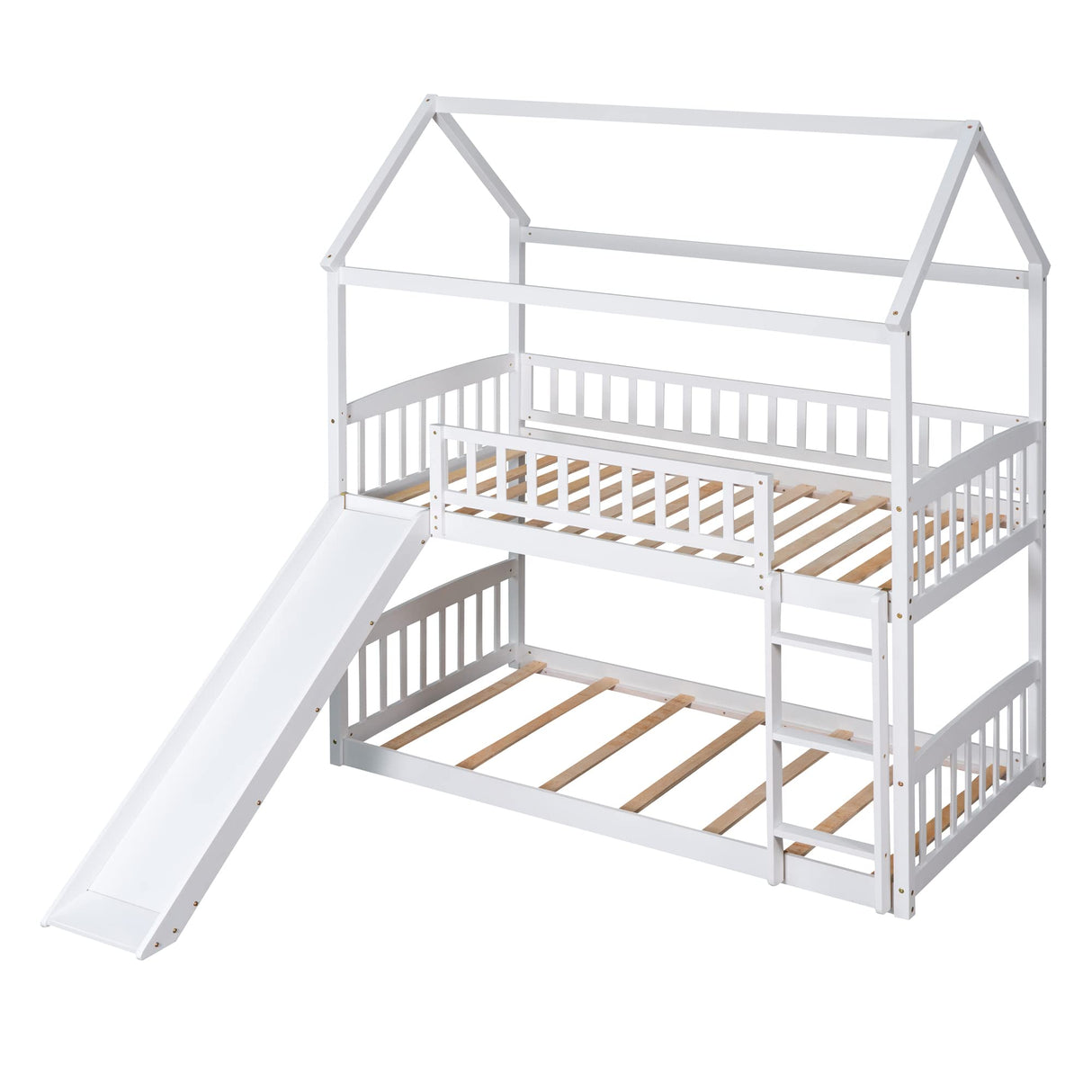 Harper & Bright Designs Kids House Bunk Beds with Slide, Wooden Twin Over Twin Bunk Bed Frame with Ladder, Guardrails, Bunk House Bed for Kids, Teens, No Box Spring Needed Harper & Bright Designs
